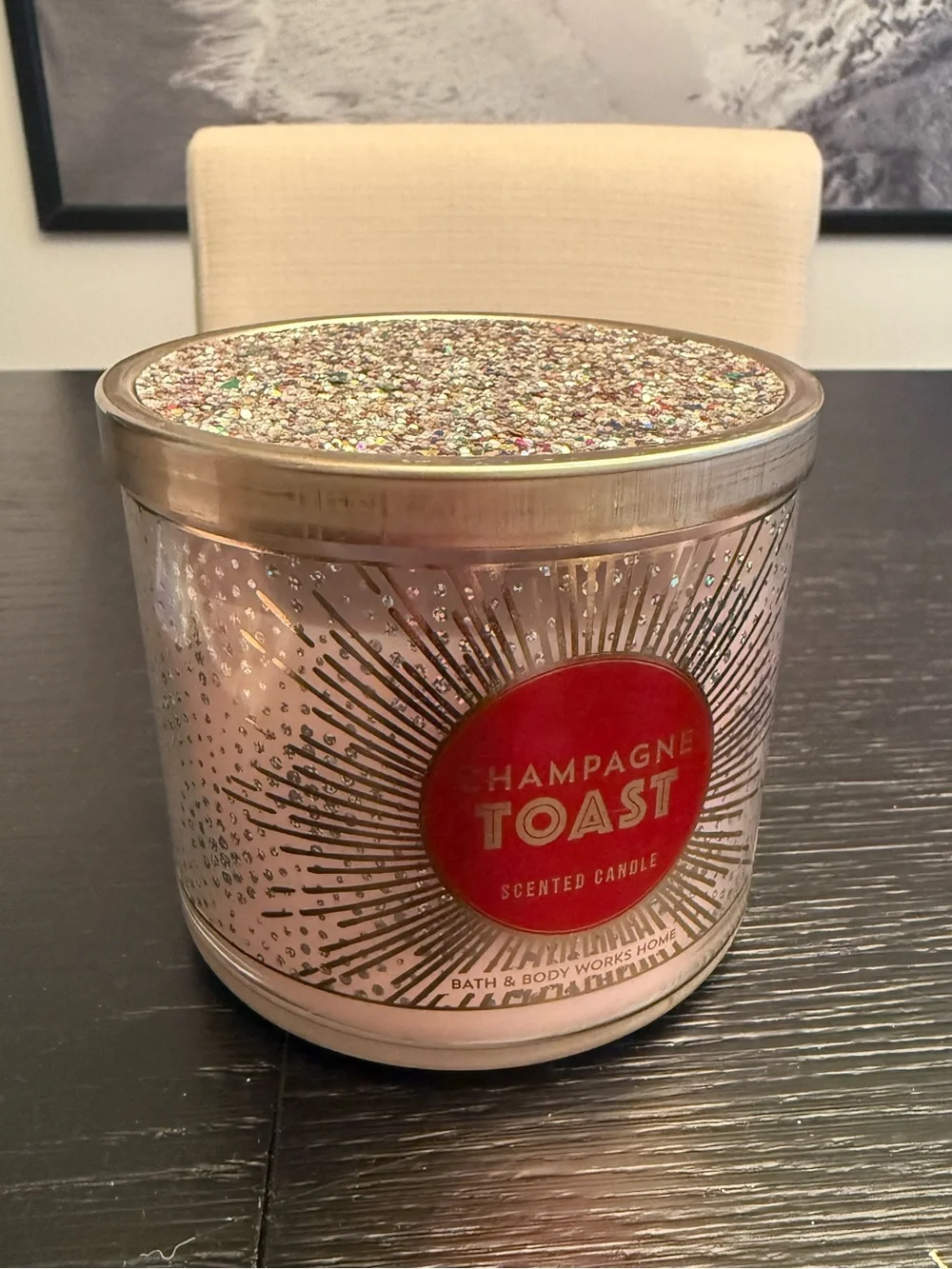 Bath & Body Works 3-Wick Candle Champagne Toast Glitter Lid Home Candle Unused